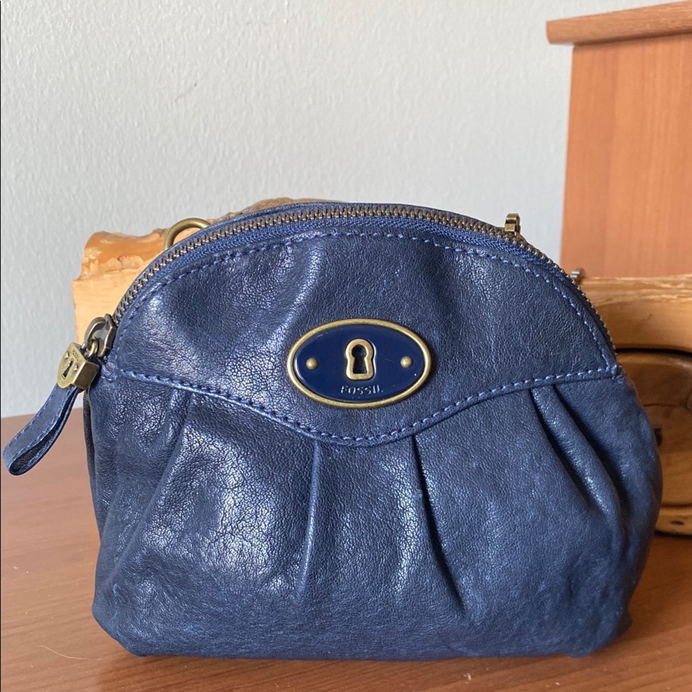 Fossil Navy Blue Leather Crossbody Chain Purse